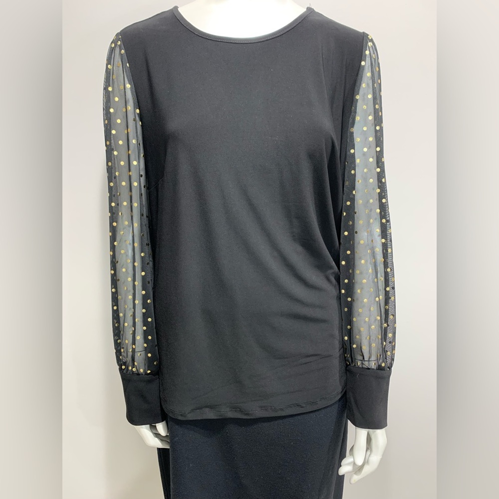 Super Cute Sheer Sleeve with Gold Dots Pullover